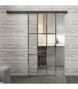 Glasschiebetür BLACK-LINE Loft Rosteisen Genietet 11 Auf Klarglas