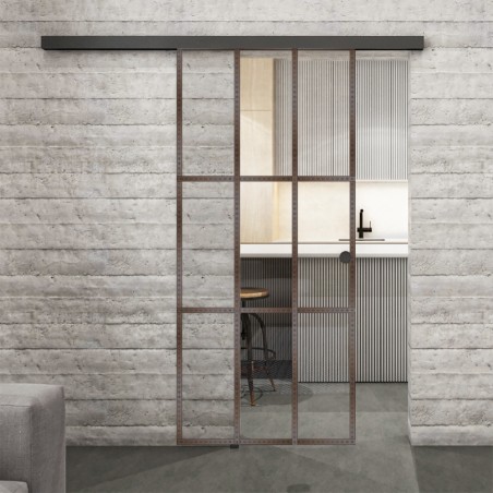 Glasschiebetür BLACK-LINE Loft Rosteisen Genietet 11 Auf Klarglas