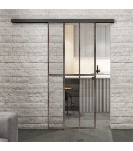 Glasschiebetür BLACK-LINE Loft Rosteisen Genietet 12 Auf Klarglas