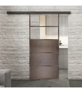 Glasschiebetür BLACK-LINE Loft Rosteisen Genietet 13 Auf Klarglas