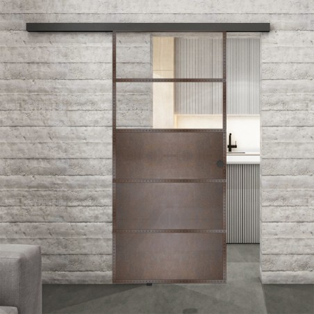 Glasschiebetür BLACK-LINE Loft Rosteisen Genietet 13 Auf Klarglas