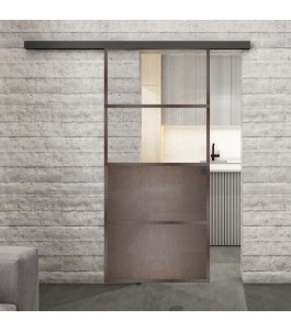 Glasschiebetür BLACK-LINE Loft Rosteisen Genietet 14 Auf Klarglas
