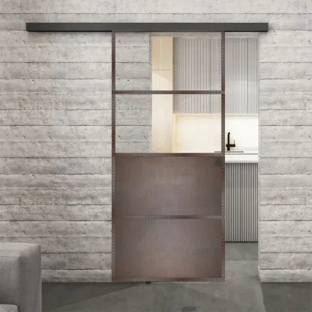 Glasschiebetür BLACK-LINE Loft Rosteisen Genietet 14 Auf Klarglas