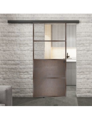 Glasschiebetür BLACK-LINE Loft Rosteisen Genietet 14 Auf Klarglas