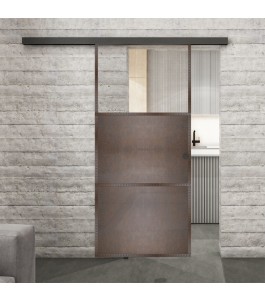 Glasschiebetür BLACK-LINE Loft Rosteisen Genietet 15 Auf Klarglas