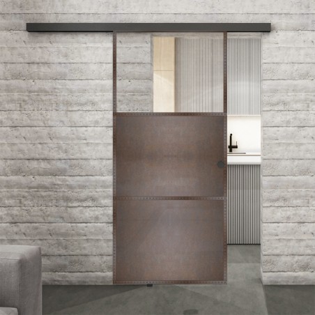 Glasschiebetür BLACK-LINE Loft Rosteisen Genietet 15 Auf Klarglas