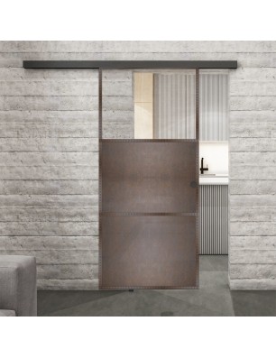 Glasschiebetür BLACK-LINE Loft Rosteisen Genietet 15 Auf Klarglas