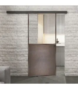 Glasschiebetür BLACK-LINE Loft Rosteisen Genietet 16 Auf Klarglas