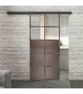 Glasschiebetür BLACK-LINE Loft Rosteisen Genietet 17 Auf Klarglas