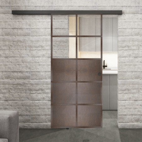 Glasschiebetür BLACK-LINE Loft Rosteisen Genietet 17 Auf Klarglas