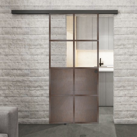 Glasschiebetür BLACK-LINE Loft Rosteisen Genietet 18 Auf Klarglas