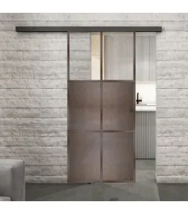 Glasschiebetür BLACK-LINE Loft Rosteisen Genietet 19 Auf Klarglas