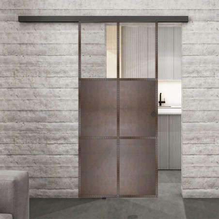 Glasschiebetür BLACK-LINE Loft Rosteisen Genietet 19 Auf Klarglas