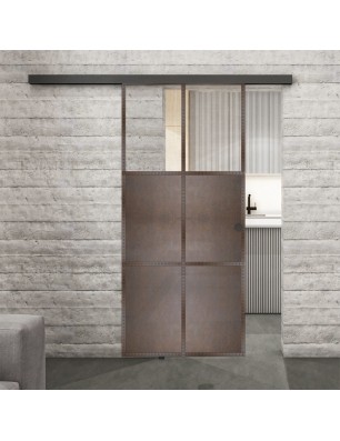 Glasschiebetür BLACK-LINE Loft Rosteisen Genietet 19 Auf Klarglas