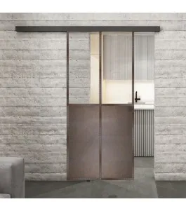 Glasschiebetür BLACK-LINE Loft Rosteisen Genietet 20 Auf Klarglas