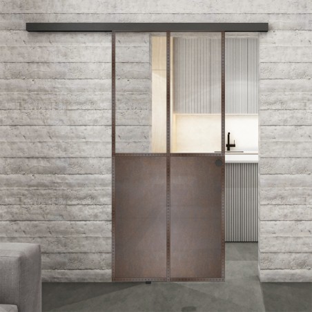 Glasschiebetür BLACK-LINE Loft Rosteisen Genietet 20 Auf Klarglas