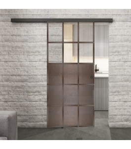 Glasschiebetür BLACK-LINE Loft Rosteisen Genietet 21 Auf Klarglas
