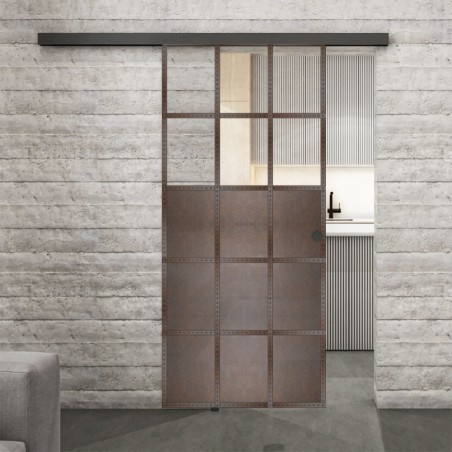 Glasschiebetür BLACK-LINE Loft Rosteisen Genietet 21 Auf Klarglas
