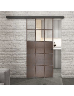 Glasschiebetür BLACK-LINE Loft Rosteisen Genietet 21 Auf Klarglas