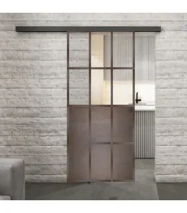 Glasschiebetür BLACK-LINE Loft Rosteisen Genietet 22 Auf Klarglas
