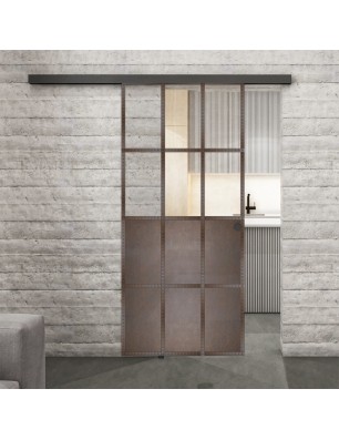 Glasschiebetür BLACK-LINE Loft Rosteisen Genietet 22 Auf Klarglas