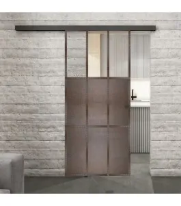 Glasschiebetür BLACK-LINE Loft Rosteisen Genietet 23 Auf Klarglas