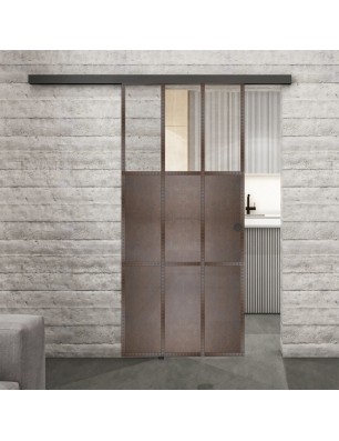 Glasschiebetür BLACK-LINE Loft Rosteisen Genietet 23 Auf Klarglas