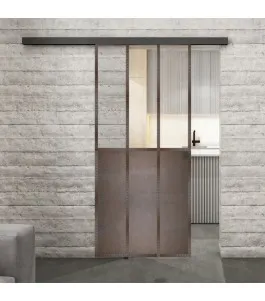 Glasschiebetür BLACK-LINE Loft Rosteisen Genietet 24 Auf Klarglas