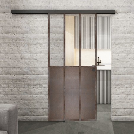 Glasschiebetür BLACK-LINE Loft Rosteisen Genietet 24 Auf Klarglas