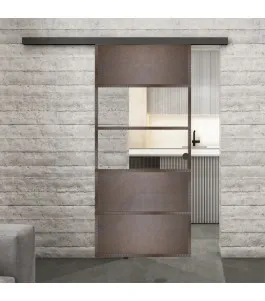 Glasschiebetür BLACK-LINE Loft Rosteisen Genietet 25 Auf Klarglas