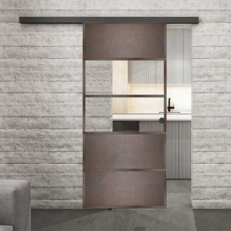 Glasschiebetür BLACK-LINE Loft Rosteisen Genietet 25 Auf Klarglas