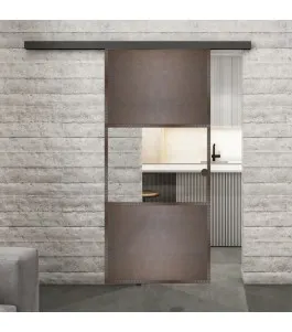 Glasschiebetür BLACK-LINE Loft Rosteisen Genietet 27 Auf Klarglas