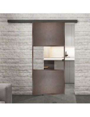 Glasschiebetür BLACK-LINE Loft Rosteisen Genietet 27 Auf Klarglas