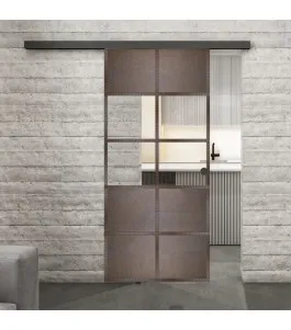 Glasschiebetür BLACK-LINE Loft Rosteisen Genietet 28 Auf Klarglas