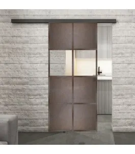 Glasschiebetür BLACK-LINE Loft Rosteisen Genietet 29 Auf Klarglas