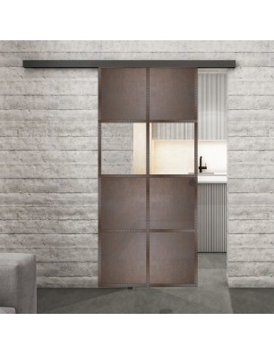 Glasschiebetür BLACK-LINE Loft Rosteisen Genietet 29 Auf Klarglas