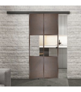 Glasschiebetür BLACK-LINE Loft Rosteisen Genietet 30 Auf Klarglas