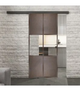 Glasschiebetür BLACK-LINE Loft Rosteisen Genietet 30 Auf Klarglas