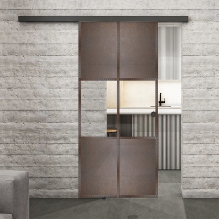 Glasschiebetür BLACK-LINE Loft Rosteisen Genietet 30 Auf Klarglas