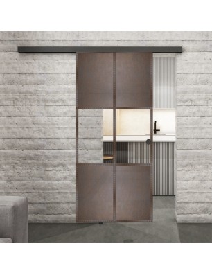 Glasschiebetür BLACK-LINE Loft Rosteisen Genietet 30 Auf Klarglas