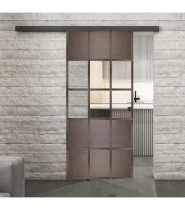 Glasschiebetür BLACK-LINE Loft Rosteisen Genietet 31 Auf Klarglas