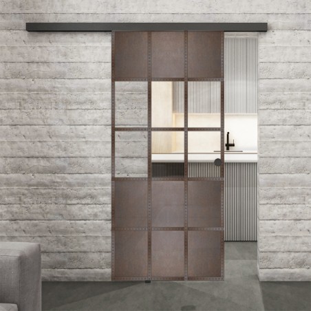 Glasschiebetür BLACK-LINE Loft Rosteisen Genietet 31 Auf Klarglas