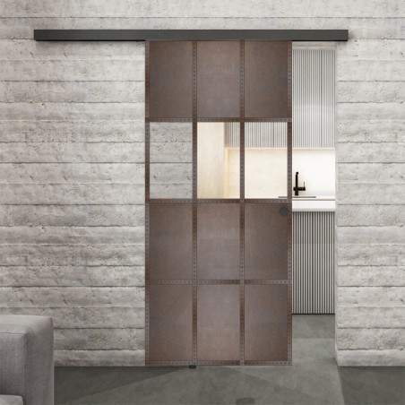 Glasschiebetür BLACK-LINE Loft Rosteisen Genietet 32 Auf Klarglas