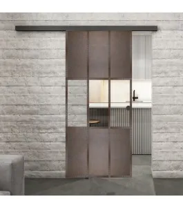 Glasschiebetür BLACK-LINE Loft Rosteisen Genietet 33 Auf Klarglas