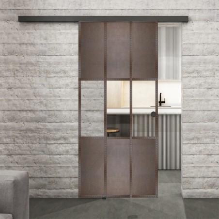 Glasschiebetür BLACK-LINE Loft Rosteisen Genietet 33 Auf Klarglas