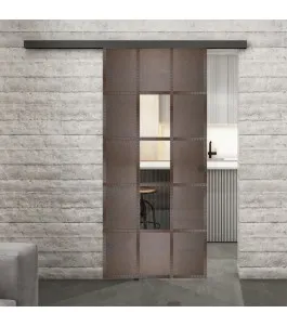 Glasschiebetür BLACK-LINE Loft Rosteisen Genietet 34 Auf Klarglas