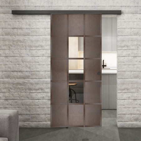 Glasschiebetür BLACK-LINE Loft Rosteisen Genietet 34 Auf Klarglas