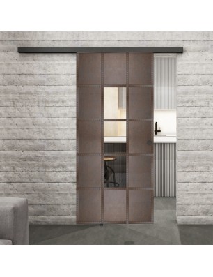 Glasschiebetür BLACK-LINE Loft Rosteisen Genietet 34 Auf Klarglas