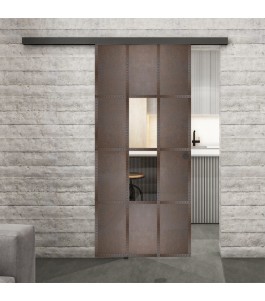 Glasschiebetür BLACK-LINE Loft Rosteisen Genietet 35 Auf Klarglas