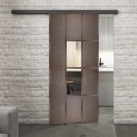 Glasschiebetür BLACK-LINE Loft Rosteisen Genietet 35 Auf Klarglas